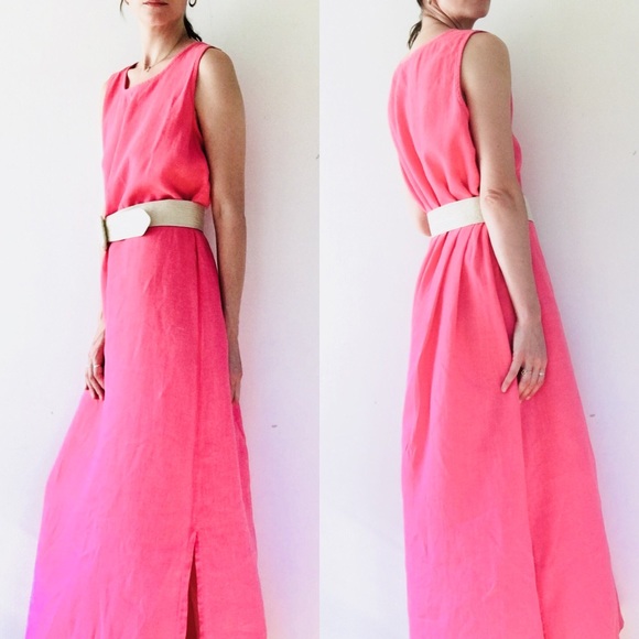 Watermelon pink linen dress - Picture 6 of 14